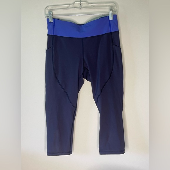 Lululemon Quick Feet Crop Leggings Navy Purple Mid Rise Pocket Logo Legging - Picture 4 of 8